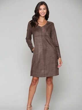 NWT V-Neck Long Sleeve Swede A-Line Dress in Slate by Joh.